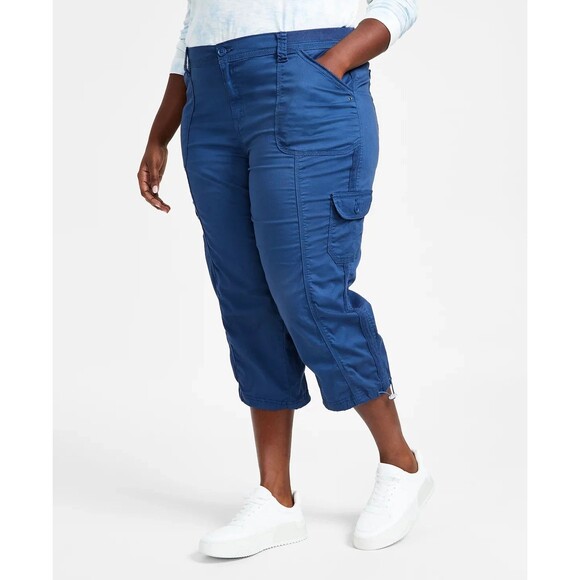 Style&co. Pants - Style & Co 18W Cargo Capri Midrise Bungee  Comfort Waist Pockets Nautical Beachy